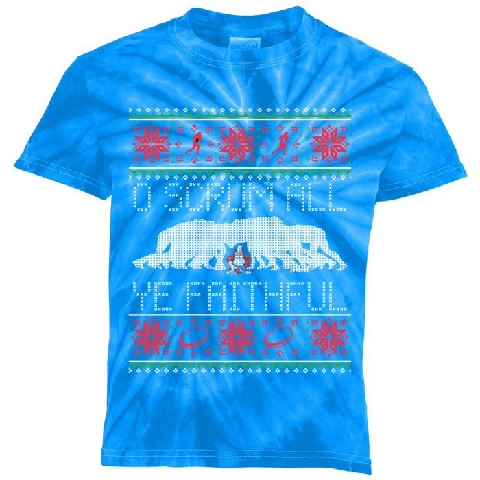 Funny Football Rugby Ugly Christmas Style Gift Kids Tie-Dye T-Shirt