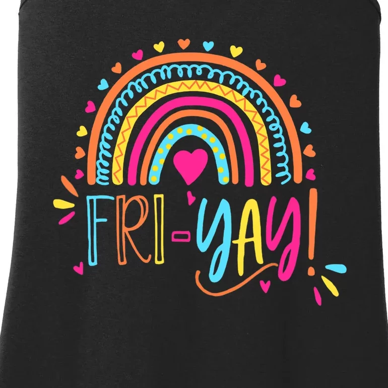 Fri-Yay Friday Rainbow Funny Teacher Tees Ladies Essential Tank