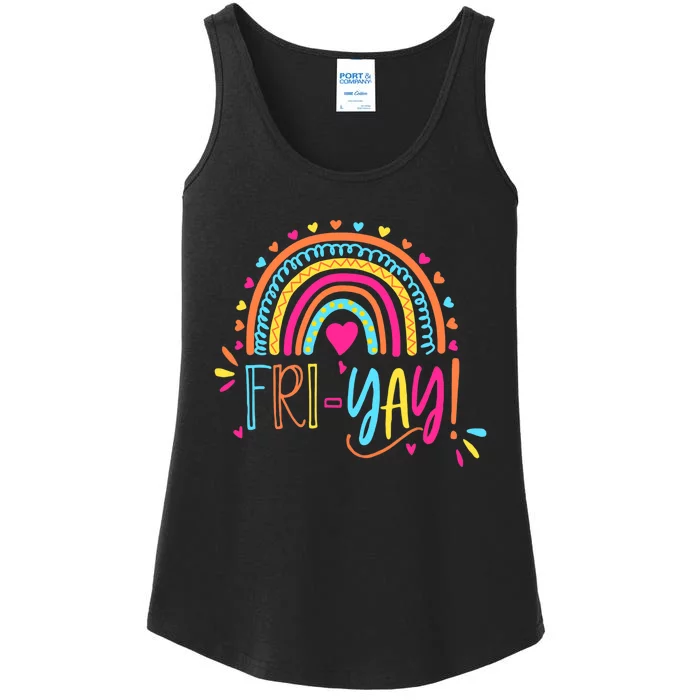 Fri-Yay Friday Rainbow Funny Teacher Tees Ladies Essential Tank