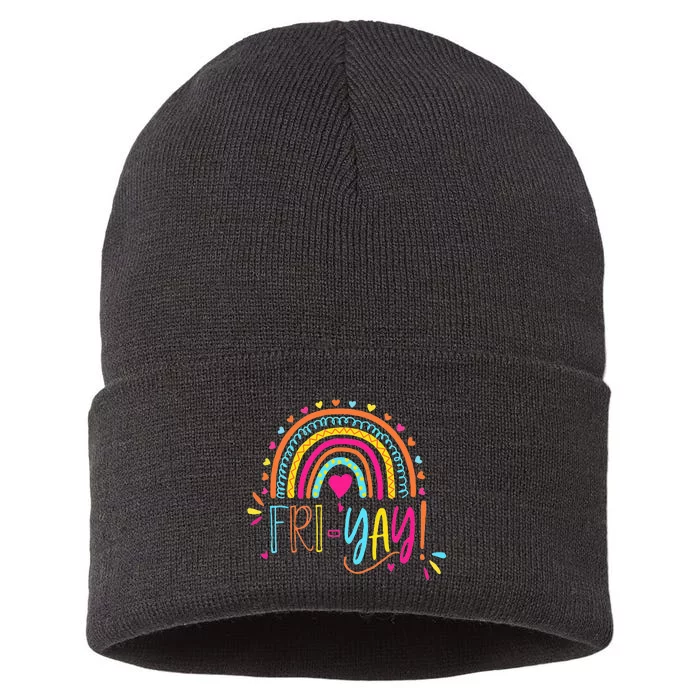 FriYay Friday Rainbow Funny Teacher Tees Sustainable Knit Beanie