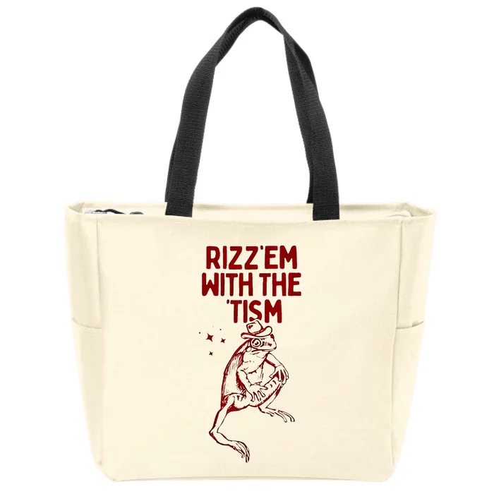 Funny Frog Rizz Em With The Tism Zip Tote Bag