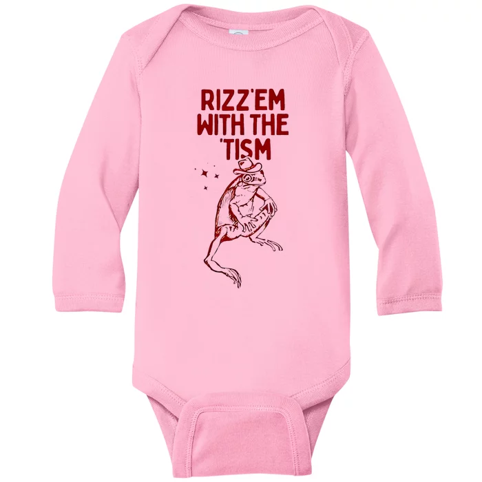 Funny Frog Rizz Em With The Tism Baby Long Sleeve Bodysuit