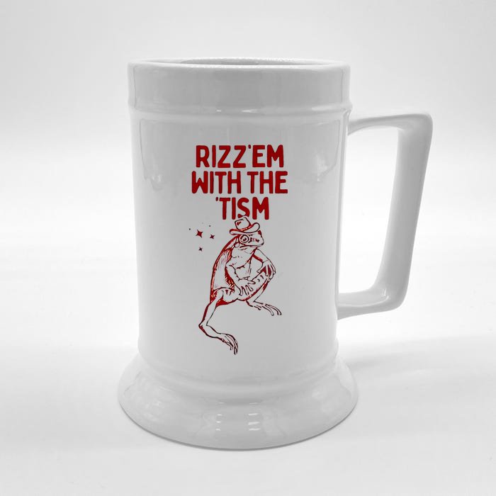 Funny Frog Rizz Em With The Tism Front & Back Beer Stein