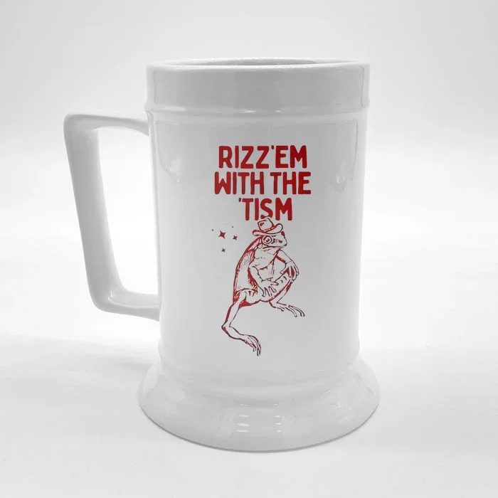 Funny Frog Rizz Em With The Tism Front & Back Beer Stein