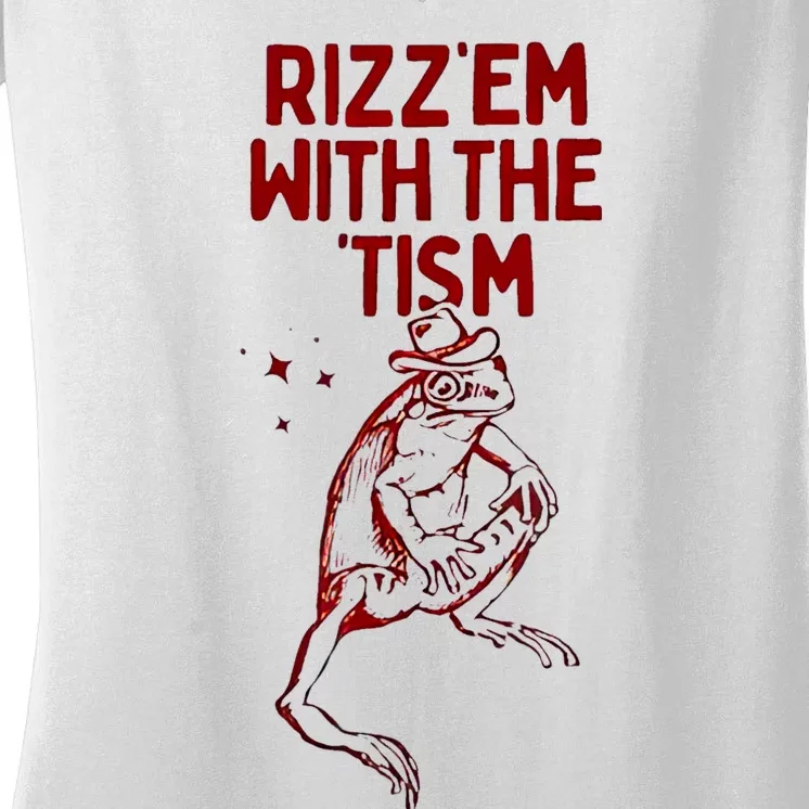 Funny Frog Rizz Em With The Tism Women's V-Neck T-Shirt