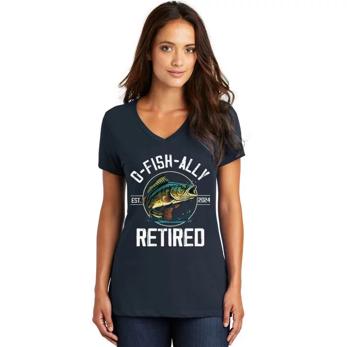 Fisherman Fishing Retirement Gift Ofishally Retired 2024 Women's V-Neck T-Shirt