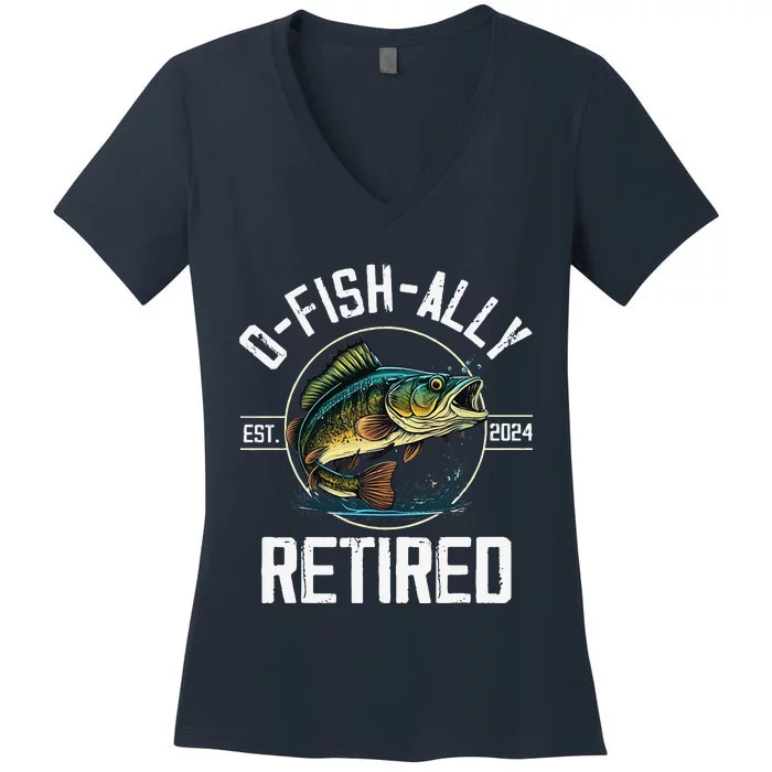 Fisherman Fishing Retirement Gift Ofishally Retired 2024 Women's V-Neck T-Shirt