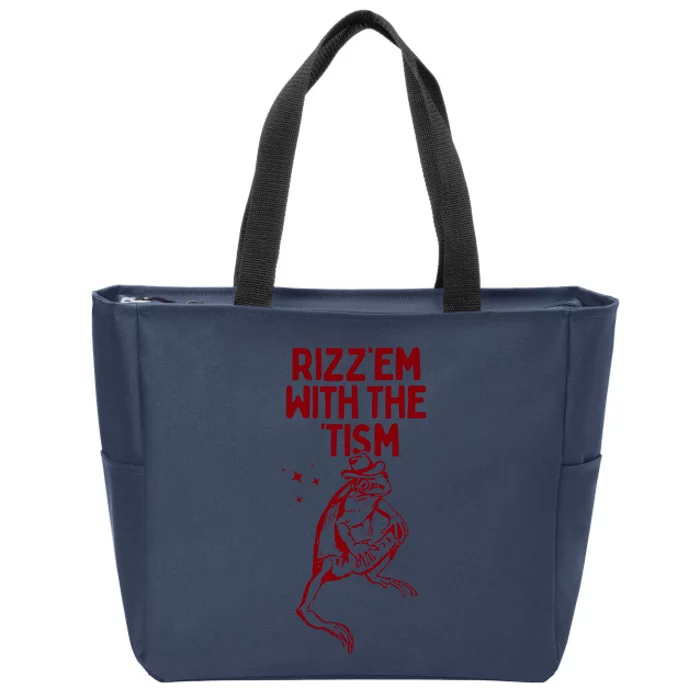 Funny Frog Rizz Em With The Tism Zip Tote Bag