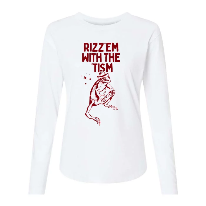 Funny Frog Rizz Em With The Tism Womens Cotton Relaxed Long Sleeve T-Shirt