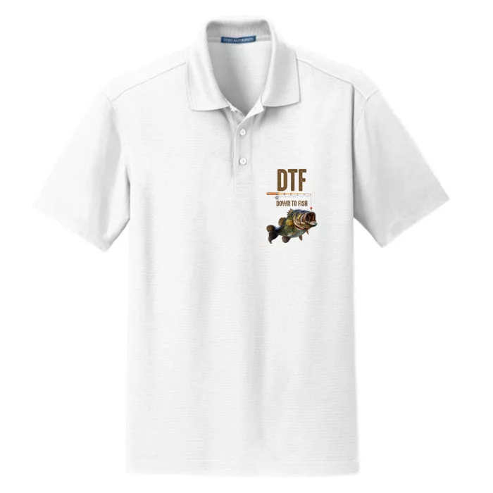 Funny Fishing Shirts: DTF Down To Fish Dry Zone Grid Performance Polo