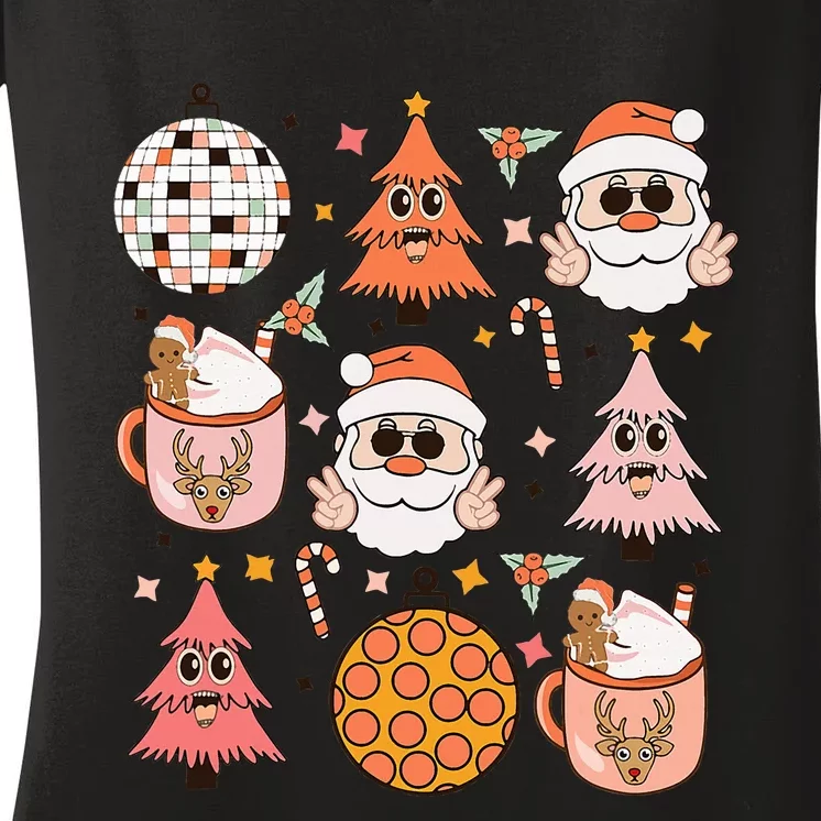 Funky Festive Santa Claus Holiday Vibes Women's V-Neck T-Shirt