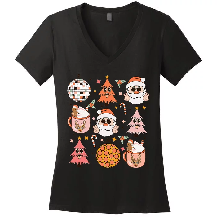 Funky Festive Santa Claus Holiday Vibes Women's V-Neck T-Shirt