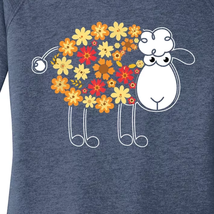 Funny Flower Sheepp Design For Farming Lovers Women's Perfect Tri Tunic Long Sleeve Shirt