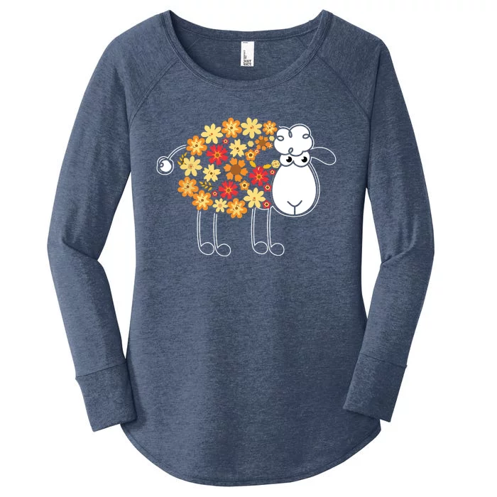 Funny Flower Sheepp Design For Farming Lovers Women's Perfect Tri Tunic Long Sleeve Shirt