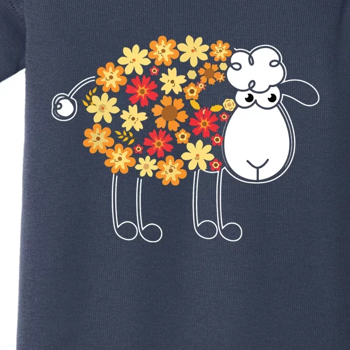 Funny Flower Sheepp Design For Farming Lovers Baby Bodysuit