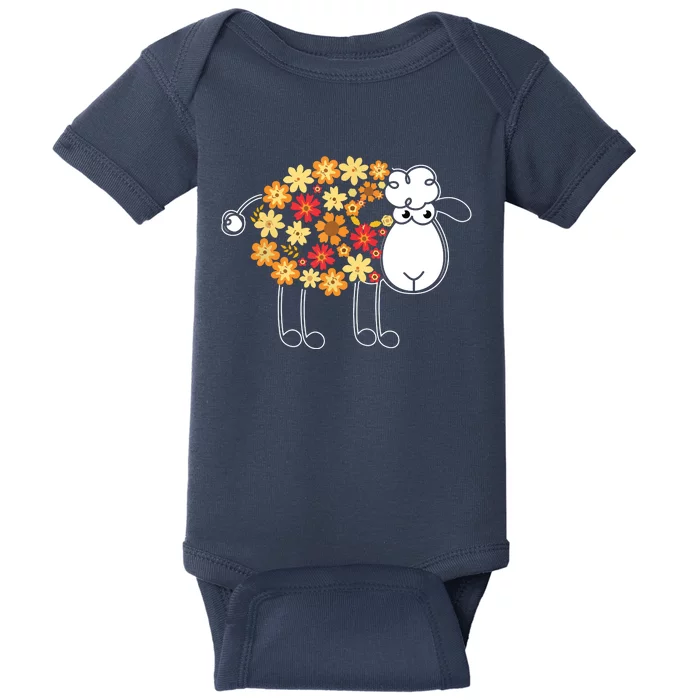 Funny Flower Sheepp Design For Farming Lovers Baby Bodysuit