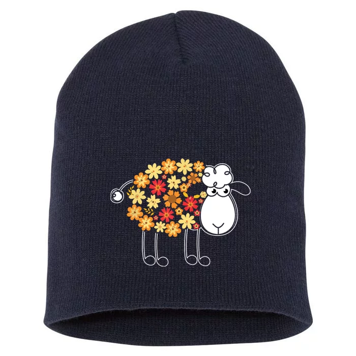 Funny Flower Sheepp Design For Farming Lovers Short Acrylic Beanie