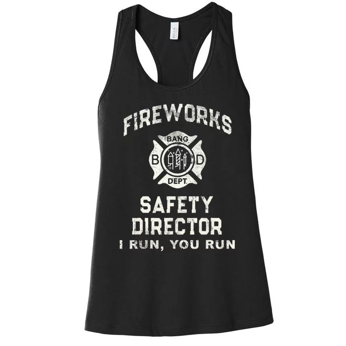 Funny FIREWORKS SAFETY DIRECTOR Firefighter America Red Pyro Women's Racerback Tank