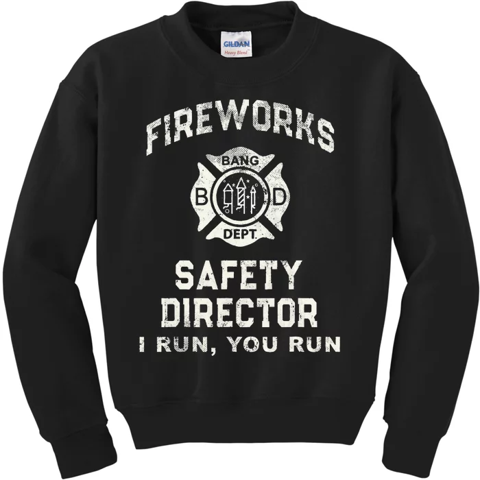 Funny FIREWORKS SAFETY DIRECTOR Firefighter America Red Pyro Kids Sweatshirt