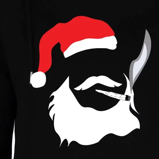 Funny Face Santa Clause Smoking Weed Christmas Marijuana Womens Funnel Neck Pullover Hood