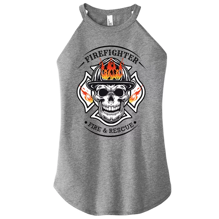 Firefighter Fire Skull Skeleton Halloween Costume Chief Funny Gift Women’s Perfect Tri Rocker Tank