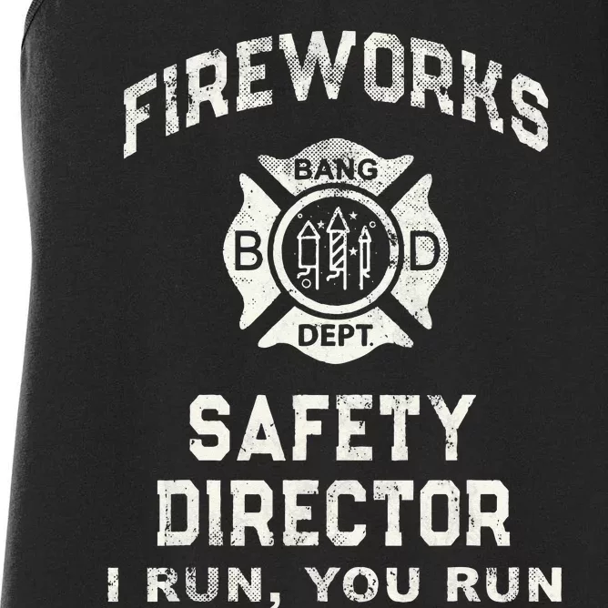 Funny FIREWORKS SAFETY DIRECTOR Firefighter America Red Pyro Women's Racerback Tank