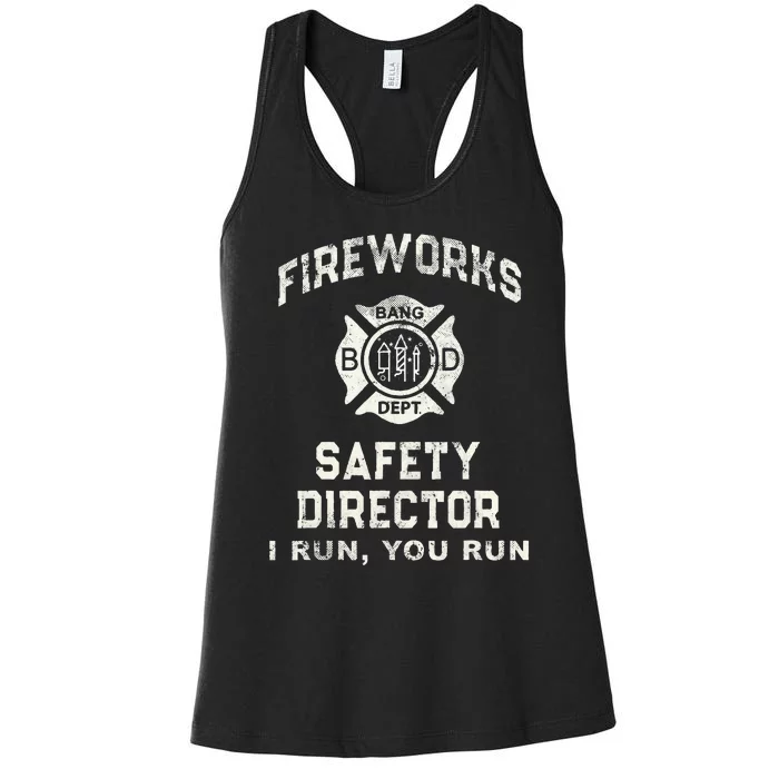 Funny FIREWORKS SAFETY DIRECTOR Firefighter America Red Pyro Women's Racerback Tank