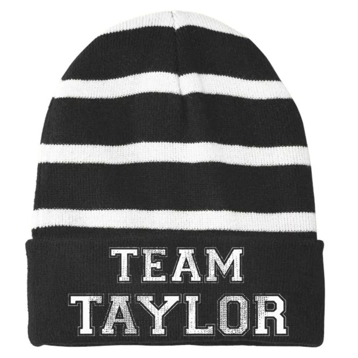 Funny Family Sports Team Taylor Last Name Striped Beanie with Solid Band