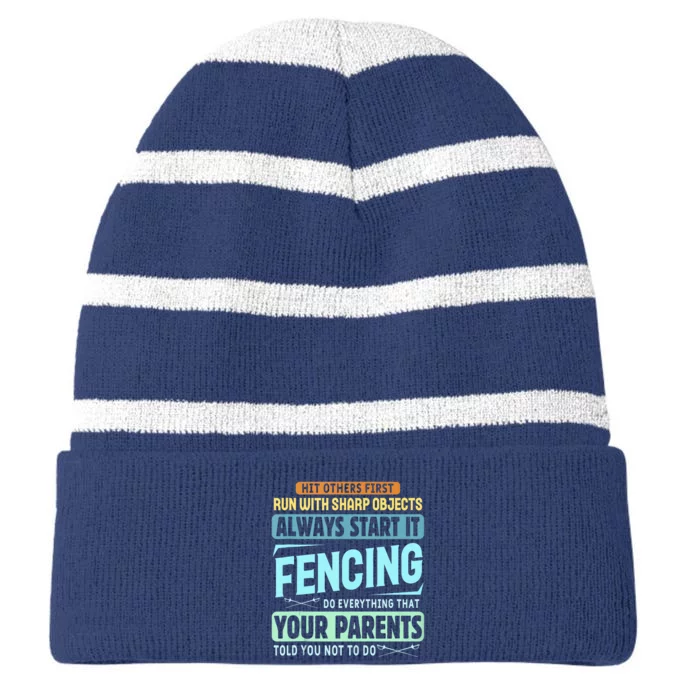 Funny Fencing Sport Pun Striped Beanie with Solid Band