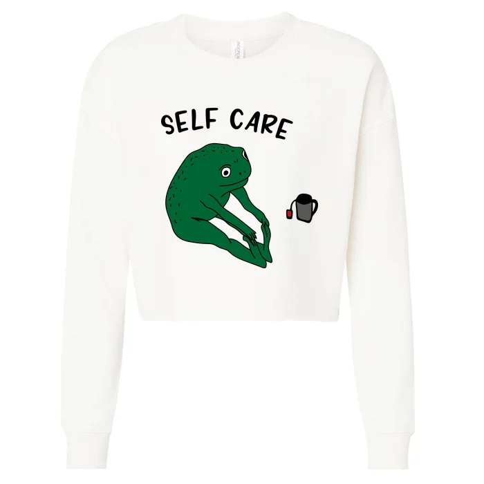 Funny Frog Self Care Frog Doing Yoga Cropped Pullover Crew