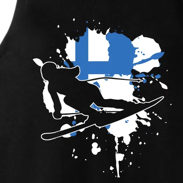 Finland Flag Skier Finnish Alpine Skiing Ladies Tri-Blend Wicking Tank