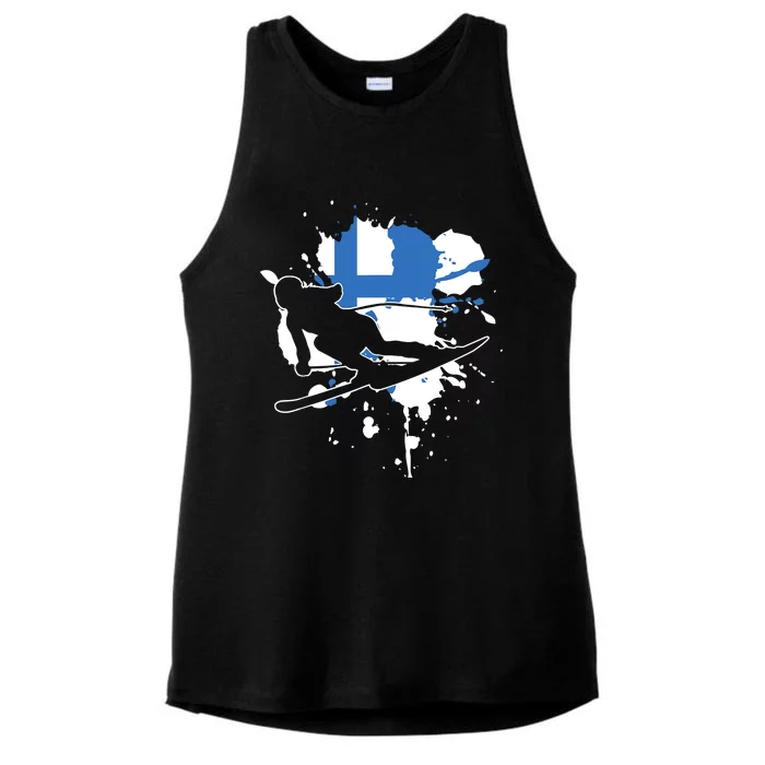 Finland Flag Skier Finnish Alpine Skiing Ladies Tri-Blend Wicking Tank