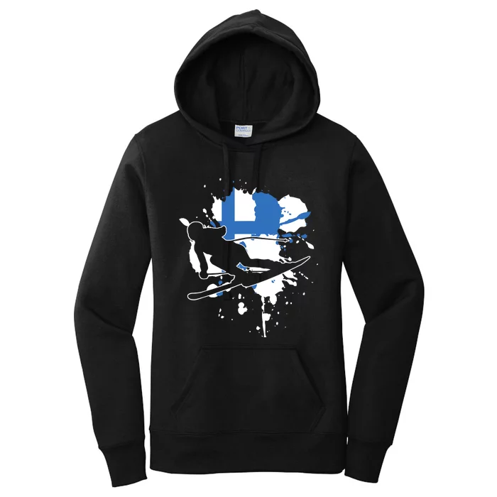 Finland Flag Skier Finnish Alpine Skiing Women's Pullover Hoodie