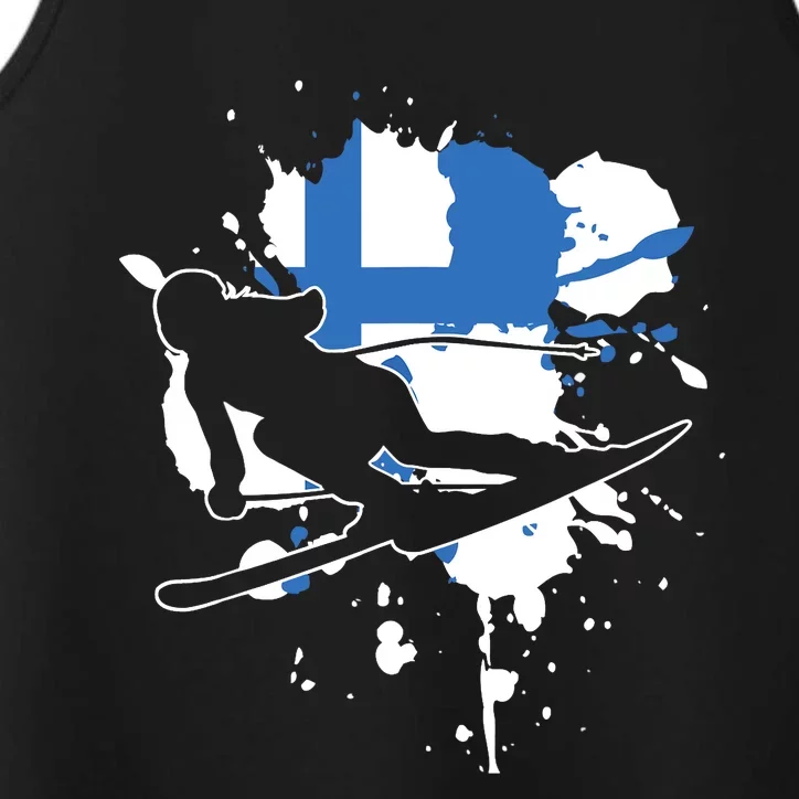 Finland Flag Skier Finnish Alpine Skiing Performance Tank