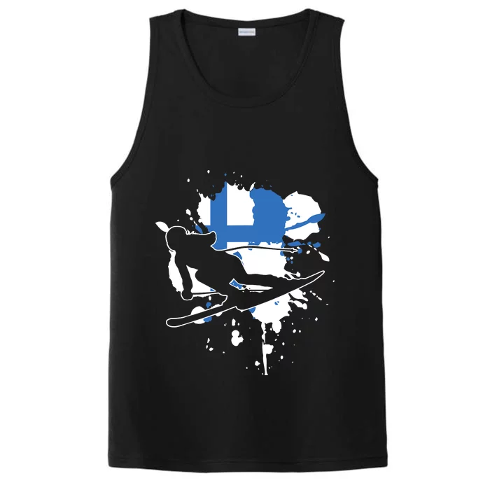 Finland Flag Skier Finnish Alpine Skiing Performance Tank