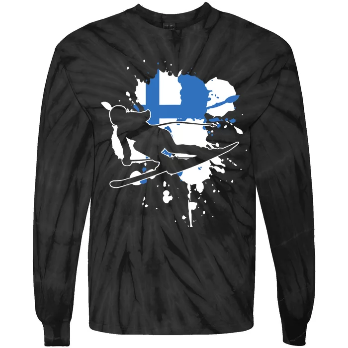 Finland Flag Skier Finnish Alpine Skiing Tie-Dye Long Sleeve Shirt