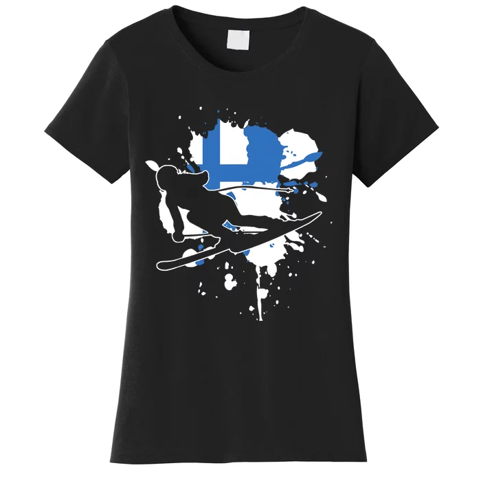 Finland Flag Skier Finnish Alpine Skiing Women's T-Shirt