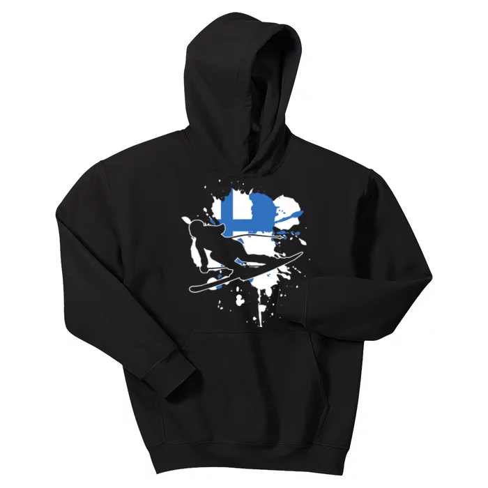 Finland Flag Skier Finnish Alpine Skiing Kids Hoodie