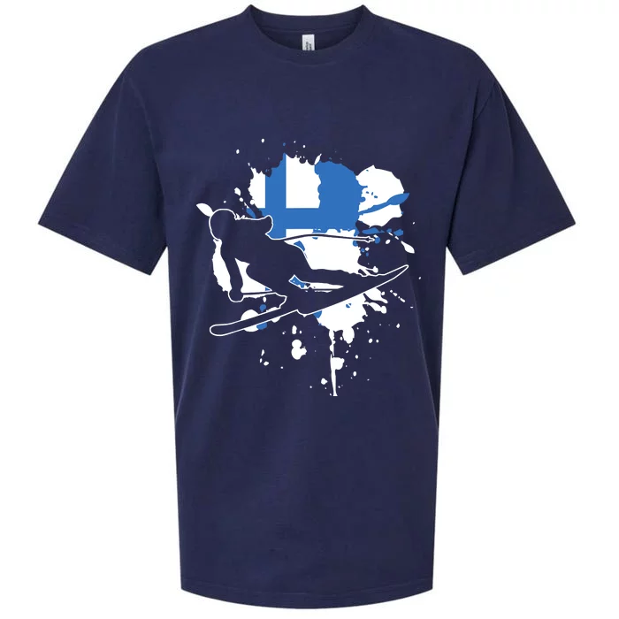 Finland Flag Skier Finnish Alpine Skiing Sueded Cloud Jersey T-Shirt