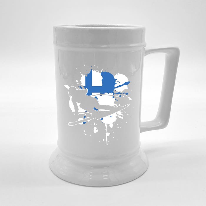 Finland Flag Skier Finnish Alpine Skiing Front & Back Beer Stein