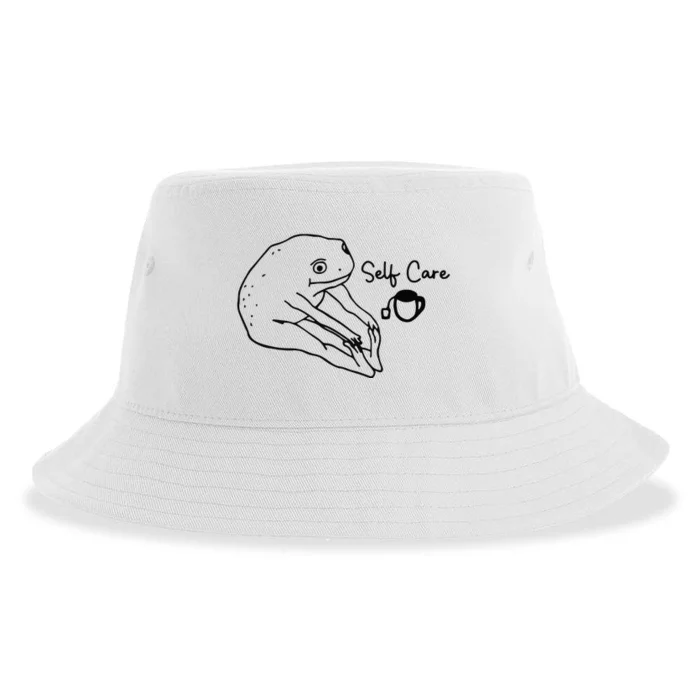 Funny Frog Self Care Retro Sustainable Bucket Hat