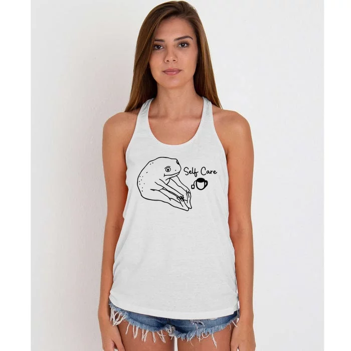 Funny Frog Self Care Retro Women's Knotted Racerback Tank