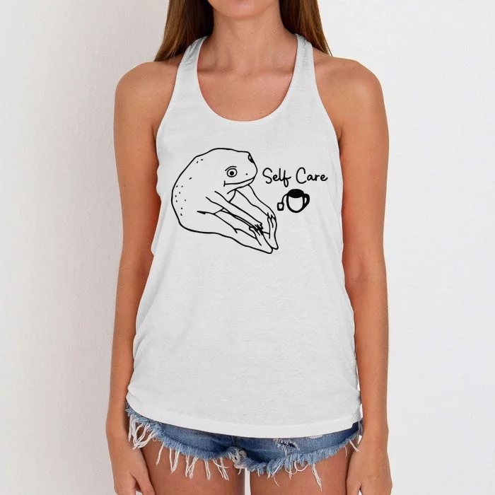 Funny Frog Self Care Retro Women's Knotted Racerback Tank