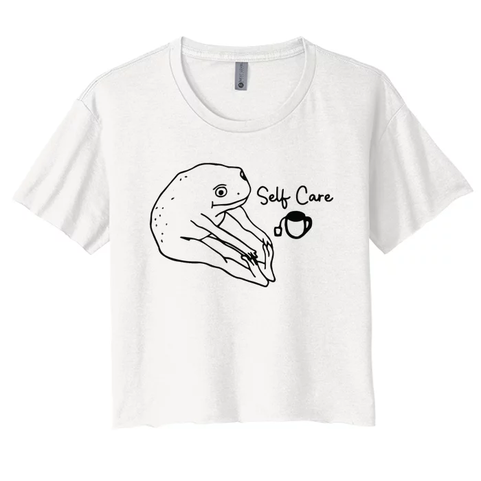 Funny Frog Self Care Retro Women's Crop Top Tee