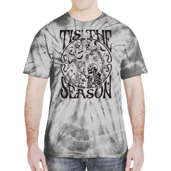 Funny Fall Skeleton Tis The Season Scary Halloween Pumpkin Tie-Dye T-Shirt