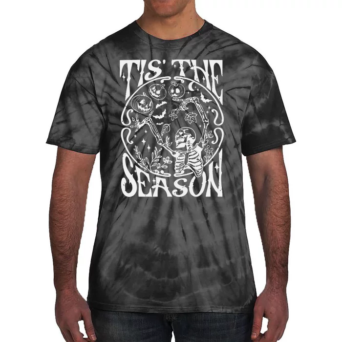 Funny Fall Skeleton Tis The Season Scary Halloween Pumpkin Tie-Dye T-Shirt