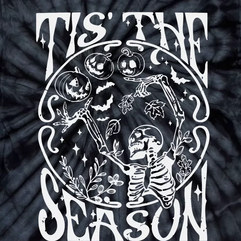 Funny Fall Skeleton Tis The Season Scary Halloween Pumpkin Tie-Dye T-Shirt