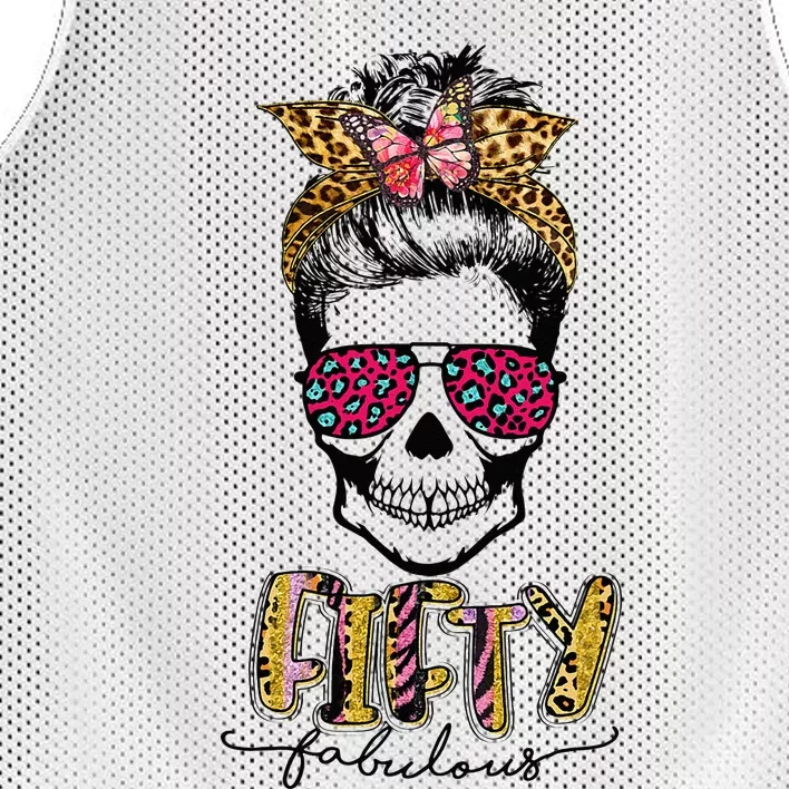 Fifty & Fabulous Sugar Skull Mom 50th Birthday Gifts Mesh Reversible Basketball Jersey Tank