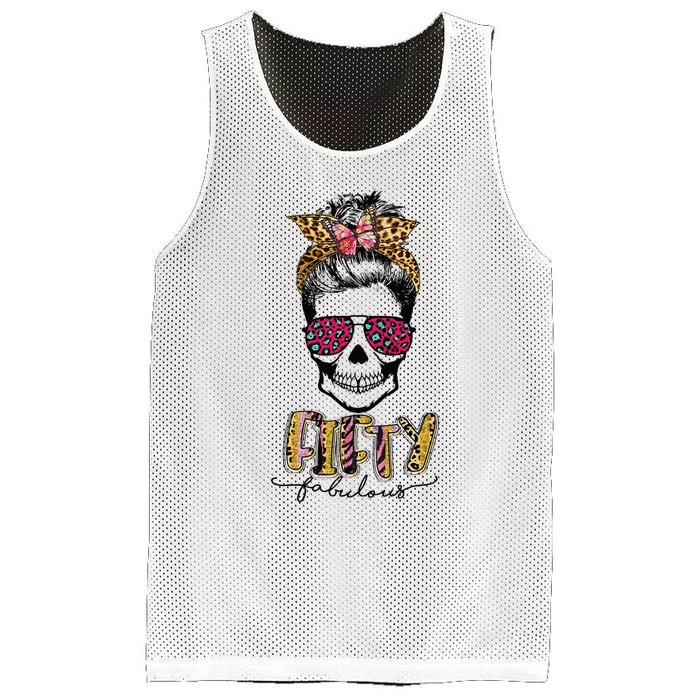 Fifty & Fabulous Sugar Skull Mom 50th Birthday Gifts Mesh Reversible Basketball Jersey Tank