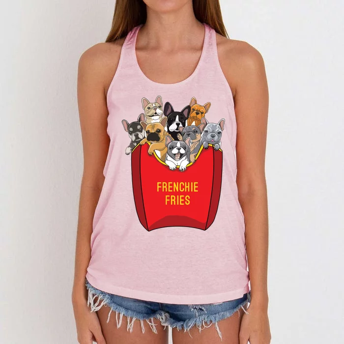 Frenchie Fries Shirts French Bulldog Dog Mom Dog Dad Cute Women's Knotted Racerback Tank